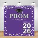 Prom 2026 Backdrop 6x6ft Purple Silver Graduation Prom Photography Background Silver Purple Class of 2026 Graduations Congrats Grad Party Send Off Banner Photo Studio Props (6x6ft)