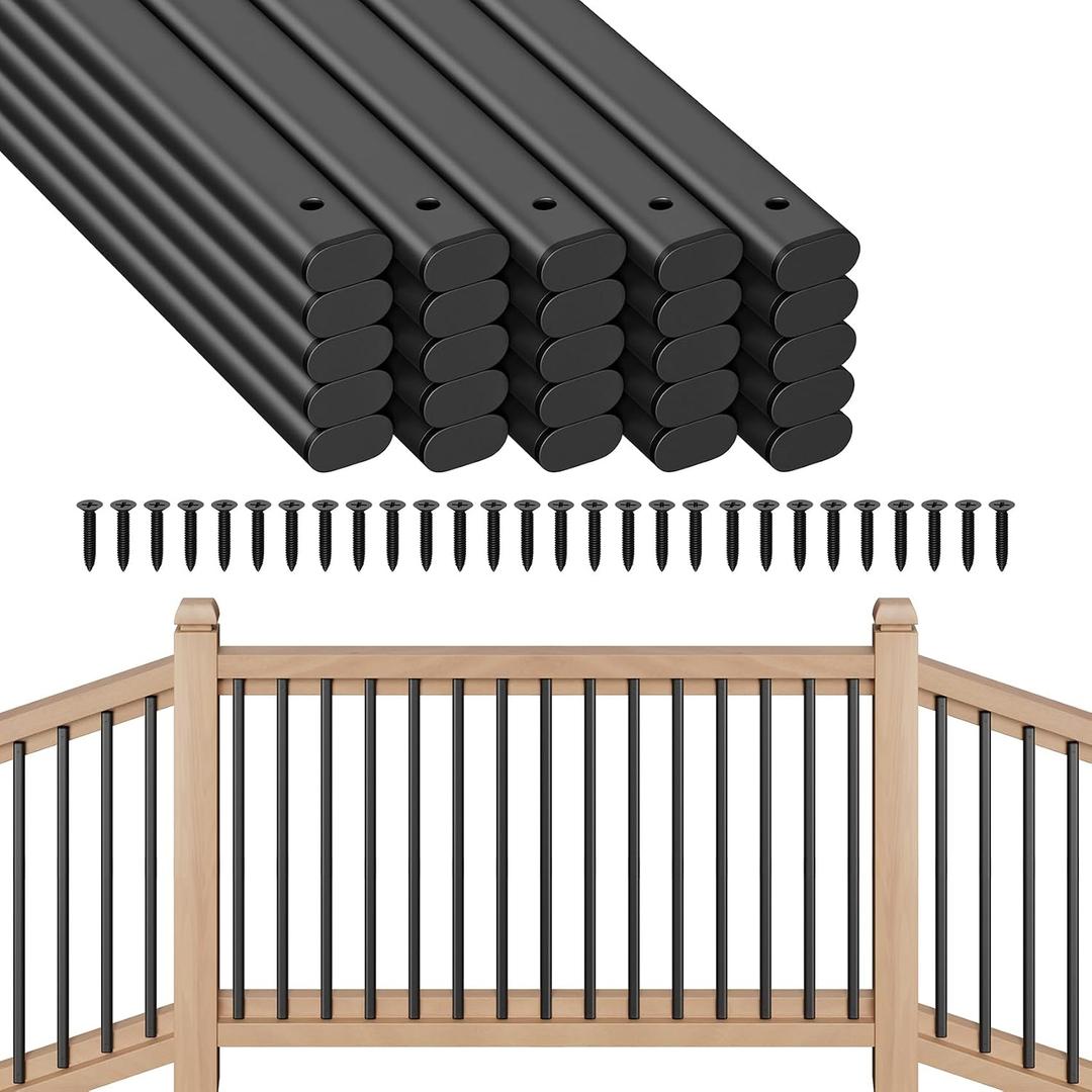 25 Pack Deck Balusters 32" Staircase Baluster for Deck Systems, Black Hollow Metal Spindles for Stair Railing and Porch Railing, Indoor Outdoor Use (1.5mm Thick)