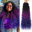 1B/Purple/Blue Curly Hair 18 Inch 6 Packs Goddess Locs Crochet Hair Ombre Faux Locs with Curly Ends Pre Looped Crochet Locs for Black Women(18 Inch,6 Packs,1B/Purple/Blue)