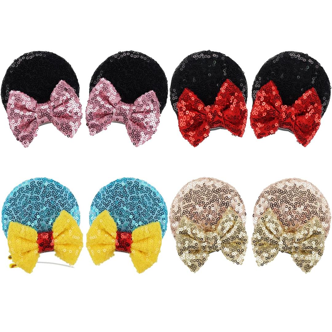 CellElection 8PCS Sequin Mouse Ears Hair Clips Glitter Hair Bows Cute Mice Ears Clips Barrettes for Women Girls Hair Accessories for Costume Party Halloween
