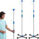 TrelaCo 2 Pack Rolling IV Pole Stand Rack Stainless Steel IV Supplies with 4 Hook 2 Nets to Hold IV Bags, Adjustable Height from 45 to 78 Inches for Hospital Clinic Home (4 Legs Style)
