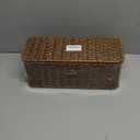 Cable Management Box, Desk Handwoven Rattan Cord Hider Cable Organizer Box With Lid Button Lock, Power Strip Cover Wicker Decorative Basket, Floor Wire Hiding Extension Cord Box (dark brown)