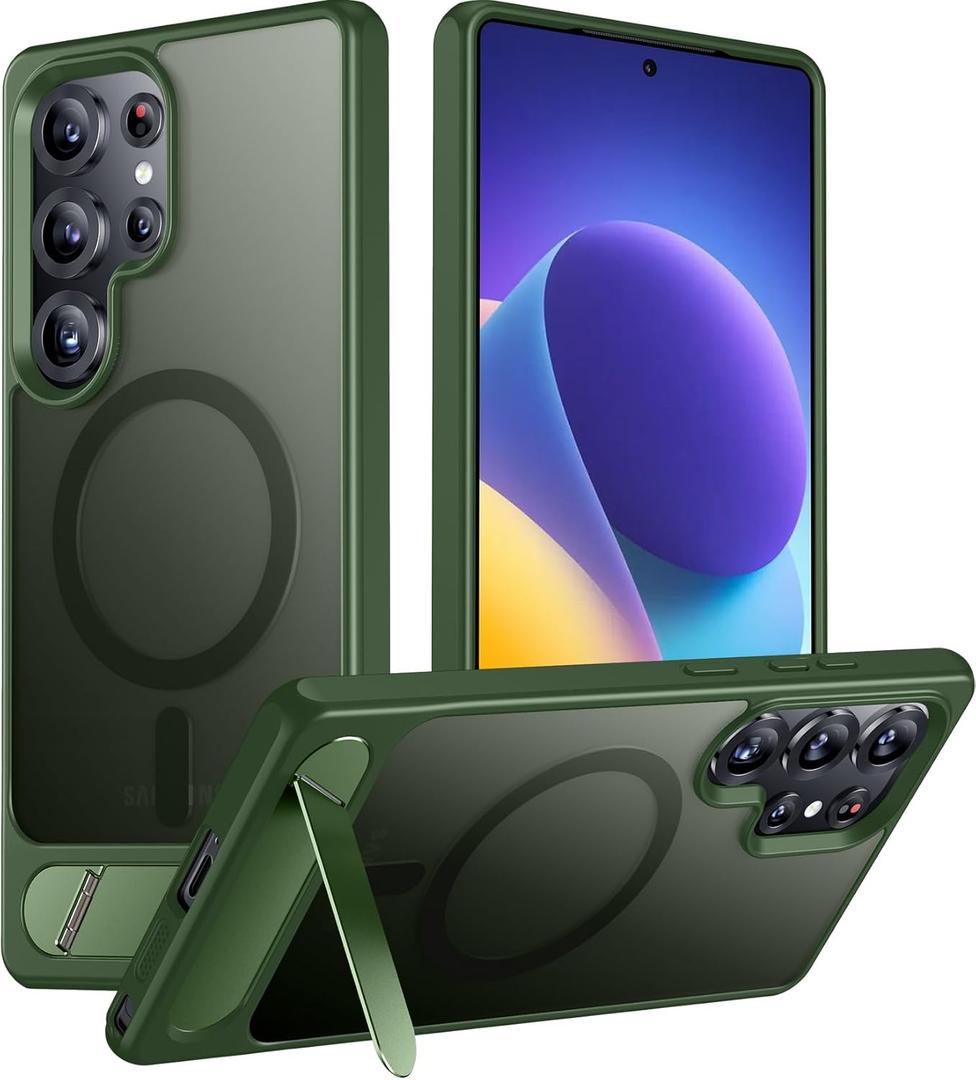 Temdan Magnetic for Samsung Galaxy S25 Ultra Case, [Innovate Stand][Military Grade Drop Protection][Non Slip][Translucent Matte] Shockproof Phone Case for Galaxy S25 Ultra 6.9" 2025 -DarkGreen
