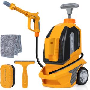 Kids Clean Car - Kids Car Washer Toys with Scraper Sponge Towel - Toddler Pretend Playing Tools Car Wash Gun Manual Pressure - Role Playing Toy Gift for Boys Girls, Orange and Black