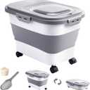 20-30 Lbs Rice Storage Container, Collapsible Food Storage Containers with Rolling Wheel Airtight Locking Lid, Flour Storage Container with Cup and Scoop, Suitable for Food, Rice, Pet Food, Flour
