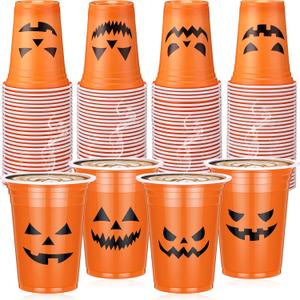Dandat 120 Pcs 12 oz Halloween Party Plastic Cups Disposable Pumpkin Skull Cups for Halloween Party Favors Supplies Coffee(Classic)