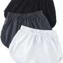 Verdusa Women's 3 Pack Elastic High Waist Knot Front Lounge Track Shorts Summer Shorts, Large