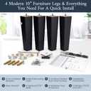 Airy Abode Premium Black Square Furniture Legs (Full Install Kit) - 10 inches