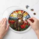Acrylic Puzzle Suncatcher, Cat & Flower Stained Glass Window Hanging, Sun Catcher Puzzle Kit Home Garden Decor, Creative Mothers Day and Birthdays Gifts for Mom, Wife, Sisters, 7.87 inch