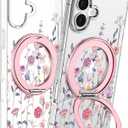 Loheckle for iPhone 17 Case - Compatible with MagSafe Stand Women Girls Cute Clear Girly Aesthetic Kawaii Unique Design Soft TPU Built-in Magnetic Stand Phone Cover for Apple 17, Purple Flower