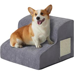 Dogs Steps for Bed, Dog Stairs for Small Dogs, 2Step Dog Ramp for Bed, Couch, Sofa, and Chairs, NonSlip Bottom Design, Cat Scratching, High Density Foam Portable Pet Step, Indoor, Grey