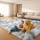 5x7 Plush Fluffy Area Rugs, Large Soft Carpet, Upgraded Non-Slip Rectangular Rug for Living Room, Bedroom, Kids Room, Dorm,Modern Home Decor Aesthetic,Tie-Dyed Grey.