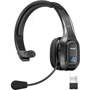 TECKNET Trucker Bluetooth Headphones with Microphone Noise Canceling Wireless On Ear Headset, Hands Free Wireless Headset for Cell Phone Computer Office Home Call Center Skype (Black)