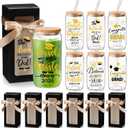 6 Sets Graduation Gifts for Her Graduation Glass Cups Class of 2026 College Cup 16 oz Can Shaped Beer Glass with Lids Straws Brushes Class of 2026 Gift Box Ribbon(Black Gold)