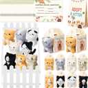 Skylety 24 Sets Pcs Adopt a Cat Favors Small Stuffed Plush Cats Bulk with Foldable Puppy Boxes Adoption Cards White Fences and Paper Sign for Adopt a Pet Theme Birthday Party Supplies Gifts