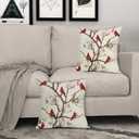 Red Winter Bird Pillow Covers 18x18 Set of 2 Rustic Christmas Bird Branches Leaf Print Decorative Outdoor Pillowcases Rustic Farmhouse Throw Cushion Case Decor for Couch Sofa Bed