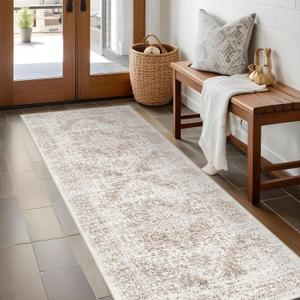 Hallway 2x5 Runner Rug - Vintage Non-Slip Long Rug for Entryway Low-Pile Washable Medallion Rugs for Hallway Waterproof Traditional Indoor Thin Rugs for Kitchen (Ivory/Beige)