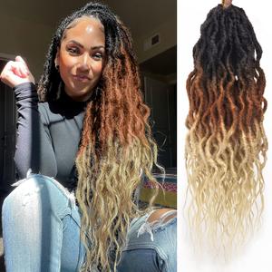 Faux Locs Crochet Hair 24Inch Goddess Locs Crochet Hair, 6Packs Pre Looped Wavy Locs Soft Locs Curly Ends Dreadlocks Faux Crochet Locs Synthetic Crochet Braids Hair Extensions (1B/30/613, 24'')