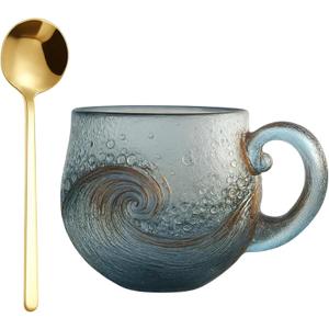 Sea Glass Mug, Sea Glass Coffee Mug, High Borosilicate Glass, Includes Spoon, Durable and Stylish for Hot Beverages