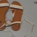 Rekayla Sandals Open Toe Tie Up Ankle Wrap Flat Sandals for Women Summer Dressy Shoes Cute Strappy Lace Up Sandals (6.5, Nude)