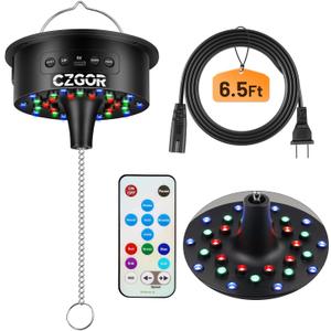 Rotating Disco Ball Motor Light with Remote, Czgor 3-15 RPM Adjustable Speed, 30 RGB LEDs, Detachable Cable/Battery/USB-C Power Mode, Supports 4'' - 16'' Mirror Balls for Party Bands Christmas Wedding
