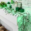 9.84 ft St Patrick's Day Garland with Lights Shamrock Lights Irish Decorative Green Clover Berry Garland Decorations for St Patrick's Day Home Mantel Table Wall Party Decor
