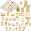 LOVEINUSA DIY Wooden Dollhouse Furniture Set, 3D Puzzle Miniature Room Accessories, Natural Wood