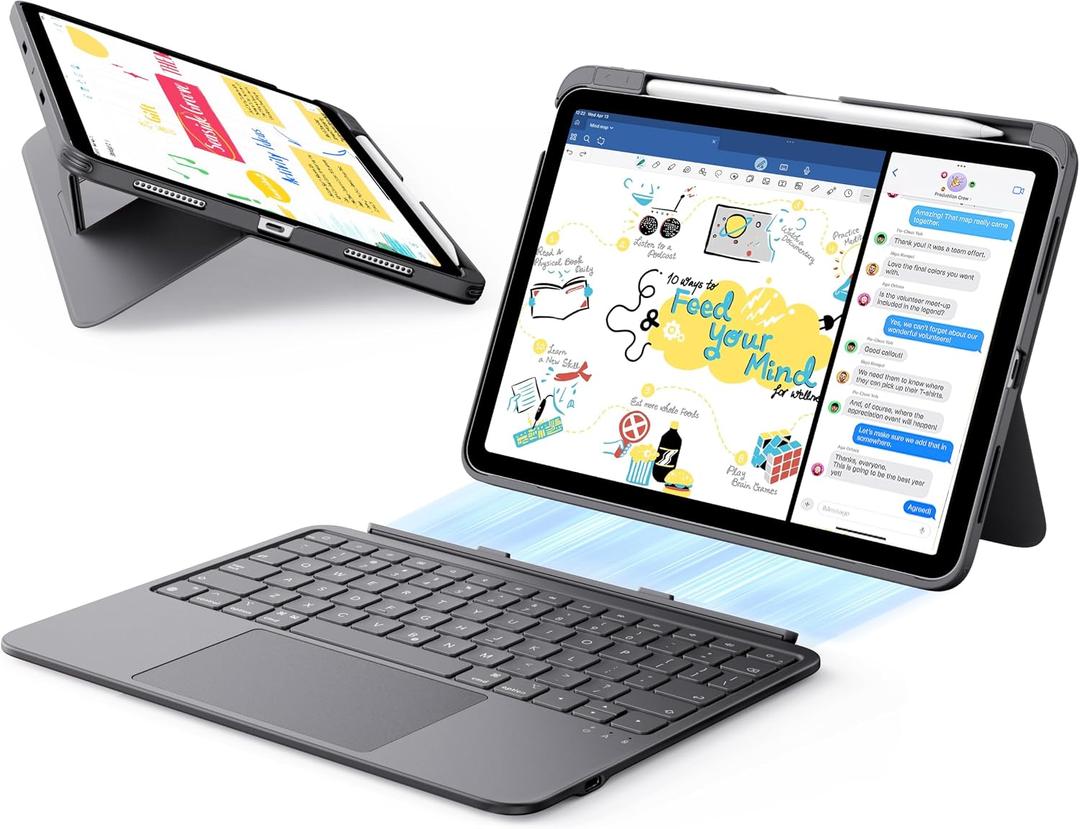 ESR for iPad Air 11 Inch Case with Keyboard M4/M3/M2 (2026/2025/2024) & Air 5th/4th Gen Flex Keyboard Case, Ultra-Light Magnetic Detachable Keyboard, Larger Precision Trackpad, Dark Gray