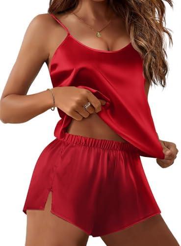 Amazon.com: Ekouaer Silk Pajamas Set for Women Satin Lingerie Pjs Cami Top and Shorts Soft 2 Piece Nightwear Ponceau X-Large : Clothing, Shoes & Jewelry