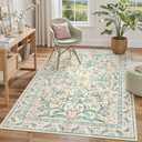 Lahome Boho Rugs for Living Room 5x7, Machine Washable Area Rugs Non-Slip, Vintage Floral Soft Kids Bedroom Carpet Rug for Home Girls Playroom Foyer Entryway, Beige/Multi