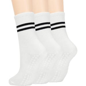 American Trends Pilates Socks with Grips for Women Yoga & Barre - Non Slip (One Size, 3 Pairs-white)