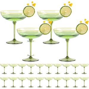 24 PCS Plastic Coupe Glasses 9 oz Sage Green Detachable Gold Rim Martini Glass Espresso Champagne Cocktail Cups Disposable Vintage Margarita Glassware for Christmas Bridal Wedding Baby Shower