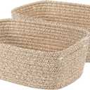 Small Woven Basket - 13" x 8.5" x 5.1" Cute Storage Bins, Handwoven Multi-Purpose Storage Solution Decorative Organizer Baskets for Home, Office, Laundry, and Bathroom, 2 Pack, Brown