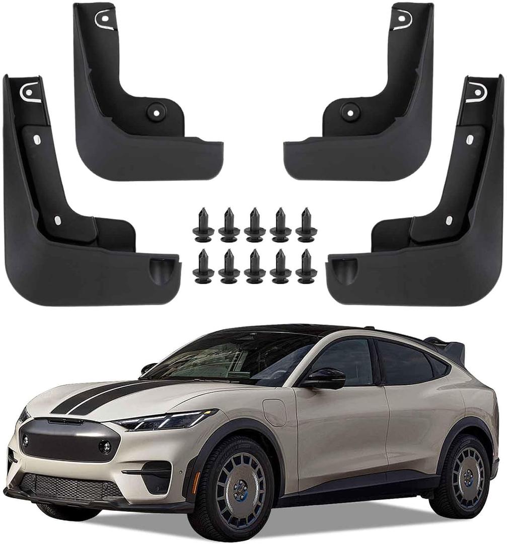 PSLER Mud Flaps Fit for Mustang MACH-E 2021 2022 2023 2024 2025 Set of 4PCS Mud Guard Kit Splash Guards Mudguards Mudflaps with Hardware Kits Accessory Front and Rear for MACH E 2021-2025 Accessories