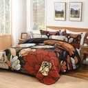 Andency Floral Boho California King Quilt Bedding Set Black, 3 Pieces Farmhouse Flower Botanical Summer Oversized King Bedspreads, Soft Reversible Lightweight Polyester Coverlet Set, 104"x112"