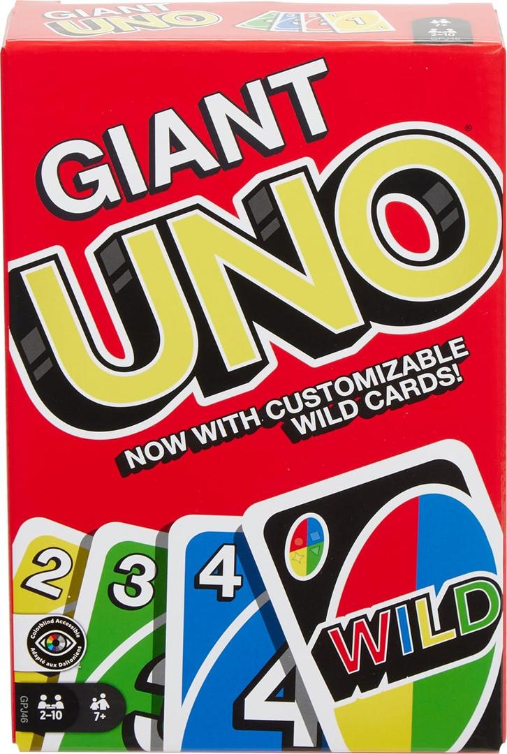 Mattel Games Giant UNO Card Game for Kid, Adult & Families, Color Blind Accessible & Customizable Large Deck