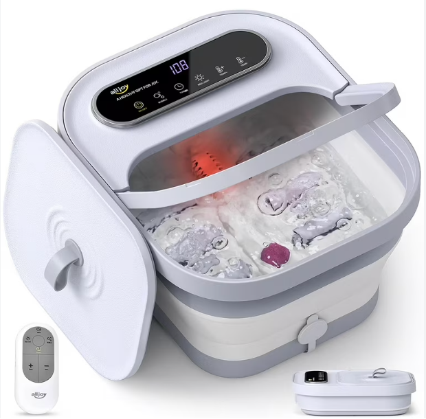 Alljoy Collapsible Foot Spa with Massager and Heat, Foot Bubble Bath Tub with 6 Massage Rollers, Foot Soak Tub with Heater
