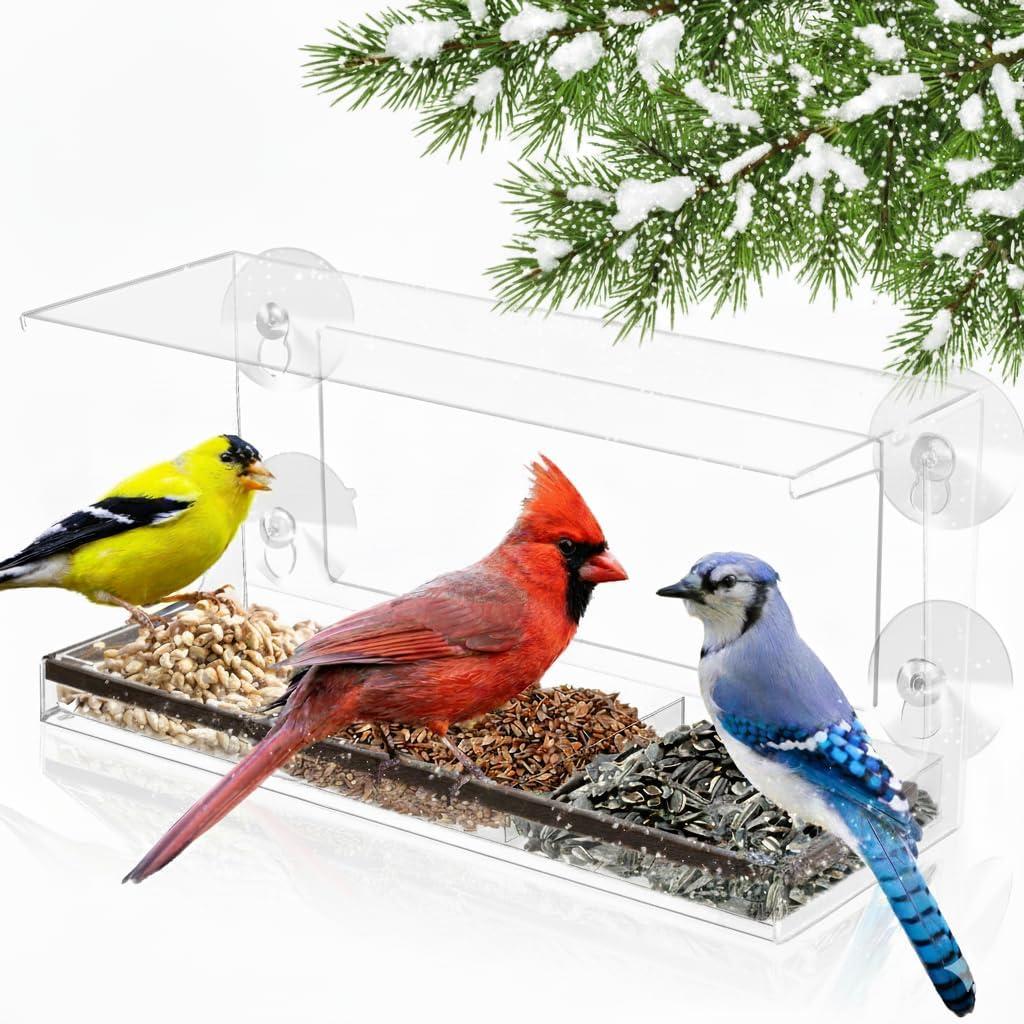 Clear Window Bird Feeder - Sturdy & Easy to Install with Strong Suction Cups-Detachable Design for Effortless Cleaning-Perfect Wildlife Watching by Cats, Kids & Elderly-Window Bird Feeders for Outside