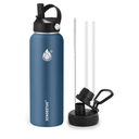 SENDESTAR Stainless Steel Water Bottle, Wide Mouth Water Bottle 32 oz with Straw Lid, Spout Lid, Double Wall Vacuum Insulated Leak Proof, Keeps Liquids Hot or Cold