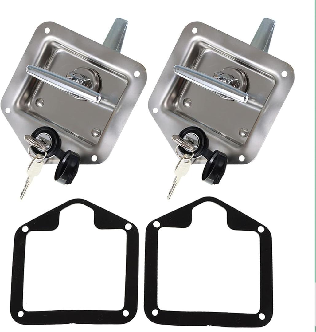 Trailer Door Latch T-Handle Lock Stainless Steel Keys Replacement for Camper RV Truck Tool (2PCS)