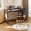 Sweetcrispy 47 Inch Computer Desk with Drawers for Home Office, Writing Desk with X-Shaped Reinforcement, Wood Table with Adjustable Position Drawers, Modern Study Work Table with Side Hook, Black
