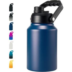 Fijinhom Insulated Half Gallon Jug, Large 64oz Stainless Steel Insulated Water Bottles with Handle, Double-Wall Vacuum Insulation for Construction Sites, Camping and Hiking, Blue
