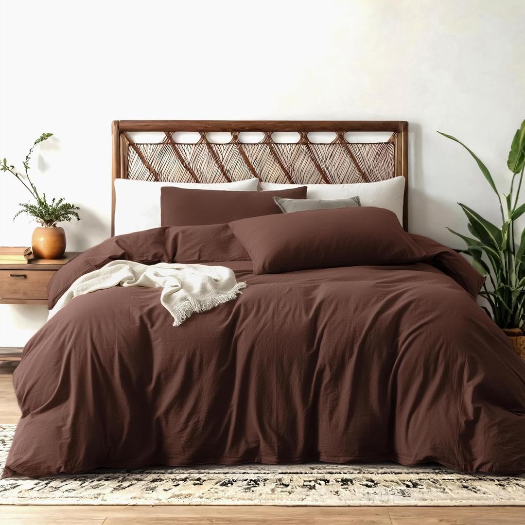 Cocoa Brown Duvet Cover Queen Size - Pre-Washed Bedding - 160 GSM Ultra Soft Duvet Cover Set with 2 Pillow Shams - 3 Pieces(Cover Only, No Insert)
