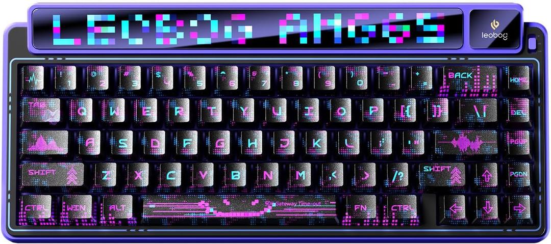 x Aula AMG65 Mechanical Gaming Keyboard with Dual Screen, 65% Wireless Small Custom Keyboard RGB, Bluetooth/2.4G/Wired, Rapid Trigger, Hot Swappable for Windows Laptop PC Mac - Purple