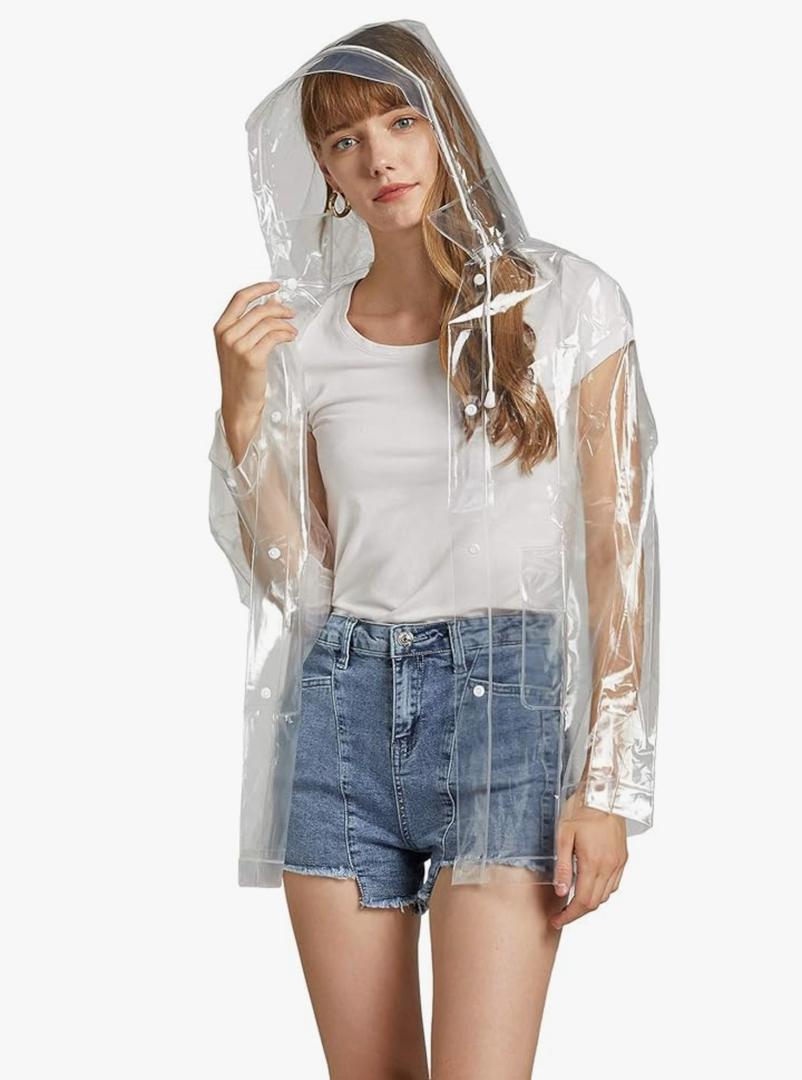 Freesmily Women Clear Raincoat EVA Waterproof Rain Jacket Coat with Detachable Hood,  Bust: 60 inch Freesmily Women Clear Raincoat EVA Waterproof Rain Jacket Coat with Detachable Hood,  Bust: 60 inch