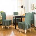 Qubjus Chair Covers for Dining Room Set of 6 Stretch Chair Slipcovers with Skirt Removable Washable Kitchen Chair Protector Cover Set for Home, Party, Wedding(Light Green, 6pcs)