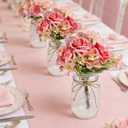10 Sets Mason Jars Flower Table Centerpiece with Pink Rose Hydrangea Artificial Flowers Jars for Wedding Engagement Dining Party Kitchen Living Baby Bridal Shower