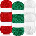 Tondiamo 6 Pack 792 Yards Christmas Velvet Yarn Velvet Chenille Yarn Polyester Blanket Red Green White Crochet for Crocheting Knitting DIY Craft Handmade Scarf Hat Christmas Stockings