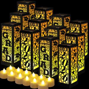 Rossesay 12 Pcs Graduation Table Centerpieces Boxes Class of 2026 Graduation Lanterns for Centerpieces with LED Candles Congrats Grad School College Photo Props for Party Table Decoration (Black)