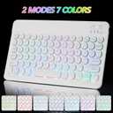 Ultra-Slim Lightweight Bluetooth Keyboard and Mouse Portable Mini Wireless Keyboard Rechargeable 7-Color Backlit for Apple iPad iPhone,Tablet iPhone Smartphone iOS Android Windows,Round Keys White